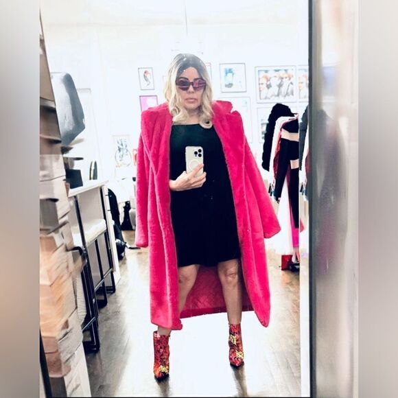 NWT Lala Parker PINK SAPPHIRE FAUX FUR TRENCH XL - Picture 3 of 10